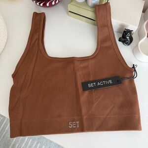SET Active Women's Brown Ribbed Sports Bra